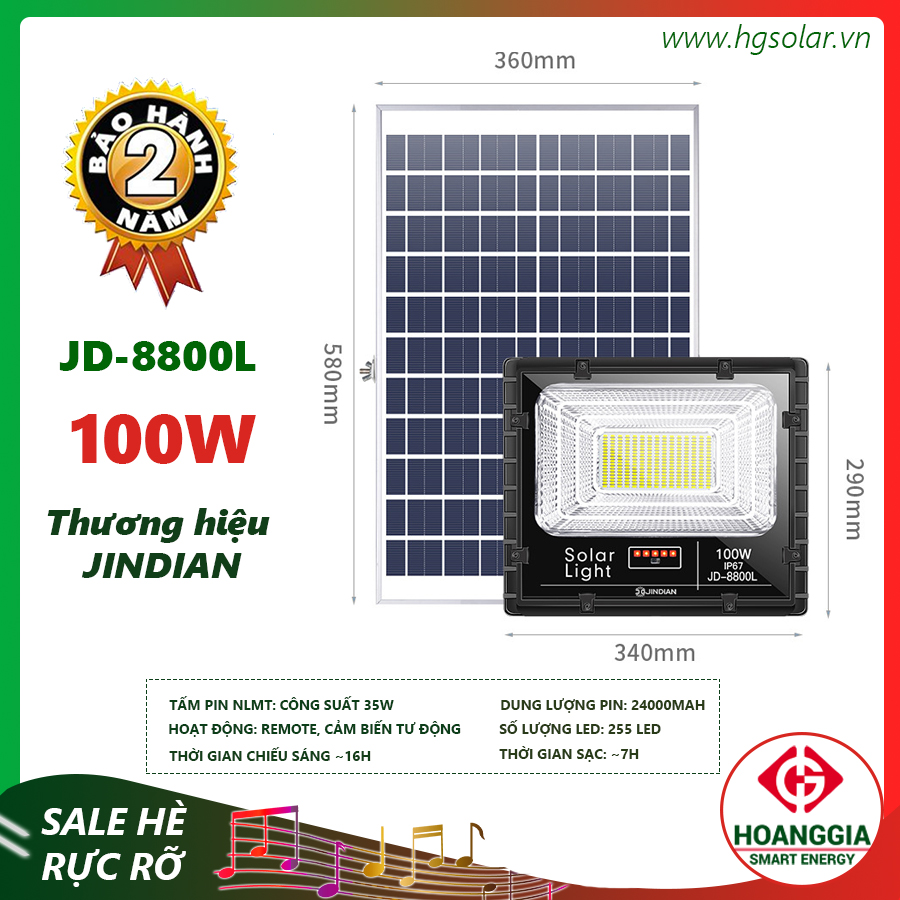 Đèn led pha năng lượng mặt trời JinDian-100W